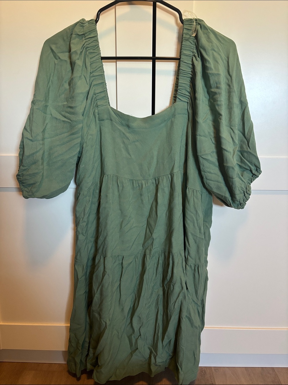 Sage Green Puff Sleeve Tiered Midi Dress — Women's